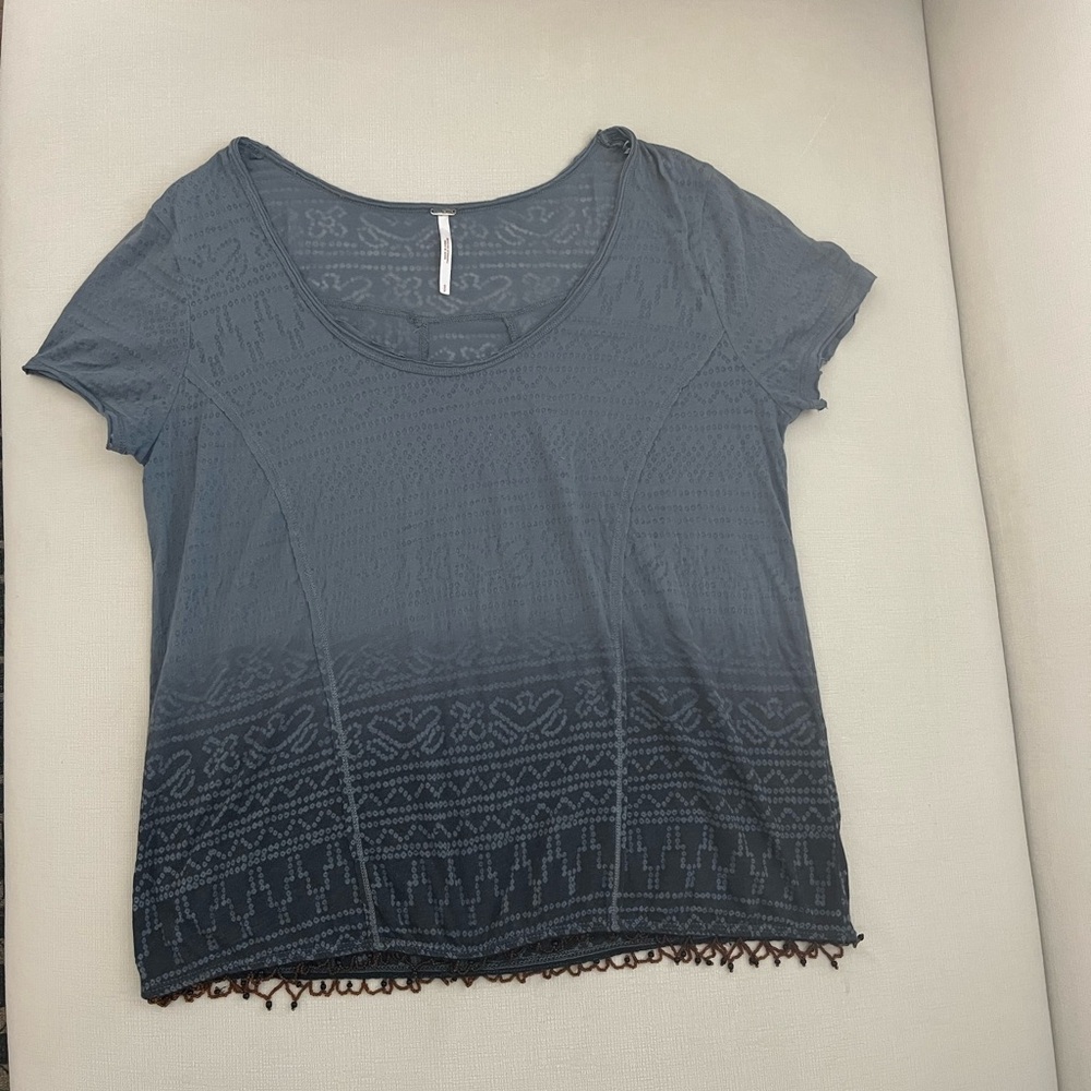 Free People Women's Gray Short Sleeve Top with Beaded Hem